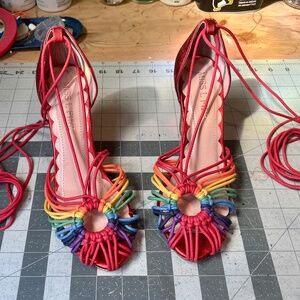 Miss L Fire Rainbow Lace Up Sandals